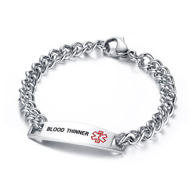 

Diabetes Warfarin Blood Thinner Epilepsy Bracelet Stainless Steel Health Alert Bracelet Chain
