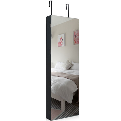 Lockable Storage Jewelry Cabinet with Frameless Mirror-Black