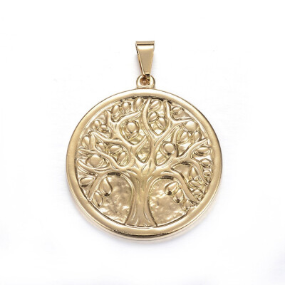 

316 Stainless Steel Pendants Flat Round with Tree Golden 44x395x3mm Hole 5x10mm