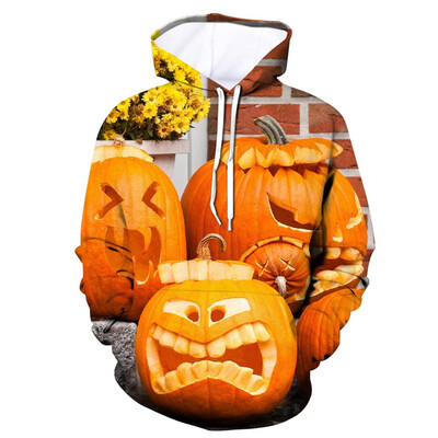 

Toponeto Mens Scary Halloween Pumpkin 3D Print hooded Party Long Sleeve Hoodie Blouse