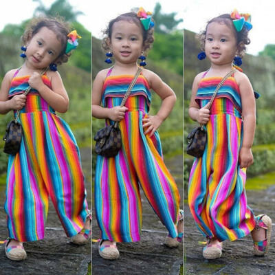 

US Toddler Baby Girls Sleeveless Rainbow Romper Jumpsuit Sunsuit Outfits Clothes