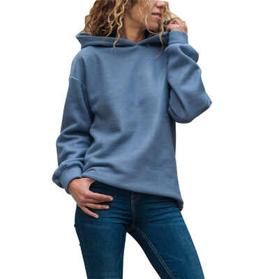 

Women Autumn Fashion Concise Casual All-match Loose Solid Color Hooded Long Sleeve Hoodie
