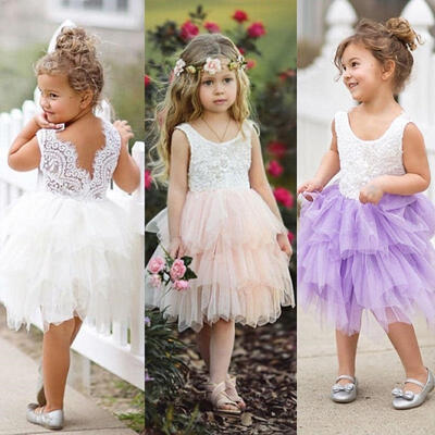 

Kids Princess Dress Baby Flower Girl Dress Lace Backless Party Gown Bridesmaid DressWhite12-18 Months