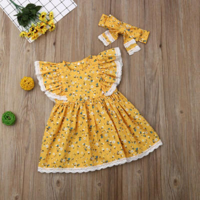 

UK Newborn Baby Girl Lace Summer Clothes Flower Tutu Dress Sundress Headband Set