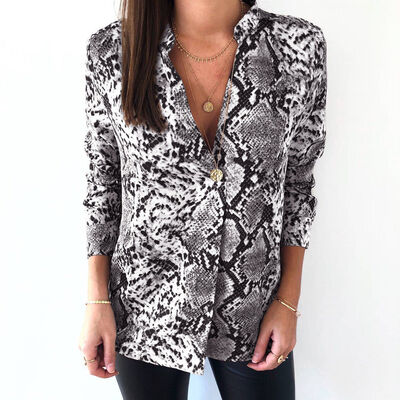 

Women V-Neck Long Sleeve Flower Print Linen Shirt Ladies Casual Loose Blouse Top