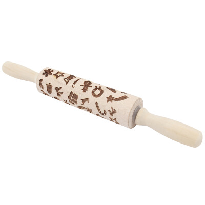 

Christmas Rolling Pin Engraved Elk Snowflakes Animals Wooden Rolling pin Embossed Baking