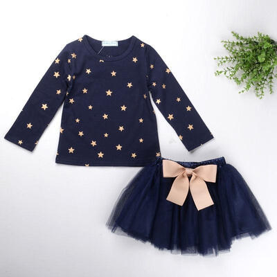 

Kids Baby Girls Princess Party Dress Navy TopsTutu Skirts 2PCS Clothes 2-7T