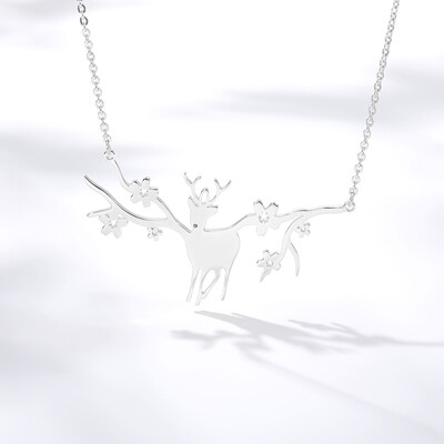 

Christmas Gift Simple Animal Antler Deer Elk Pendants Necklaces Charm Stainless Steel Woodland Good Luckly Choker Necklace