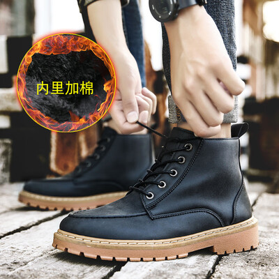 

High-top Martins Mens Korean English-style casual shoes keep warm&lint cotton shoes short boots