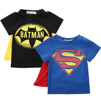 

UK Kids Cartoon T shirt Baby Boys Short Sleeve Batman Tee Tops Cloak Cosplay