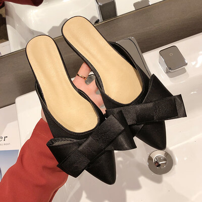 

In summer lazy people with low heels&flat soles wear fashion Korean bow sweet pointed head half slippers&womens shoes