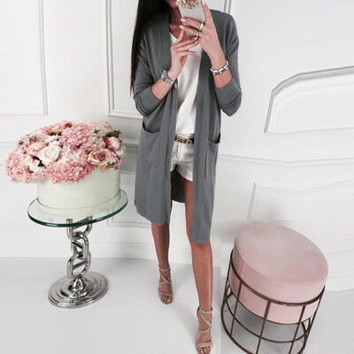 

Roseonmyhand Fashio Women Casual Autumn Solid Pocket Cardigan Tops Long Sleeve Overcoat Coat