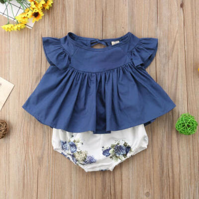 USA Newborn Infant Baby Girl Tops Dress Floral Harem Shorts Pants Summer Clothes
