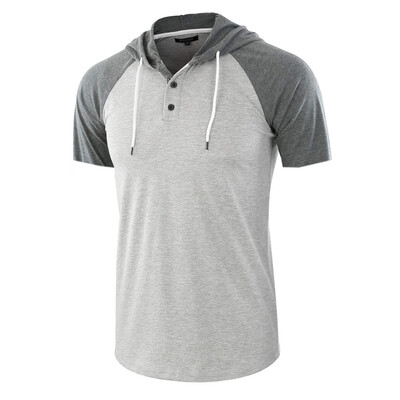 

Toponeto Men Casual Summer Patchwork Drawsting Short Sleeve Hoodie T-Shirt Top Blouse