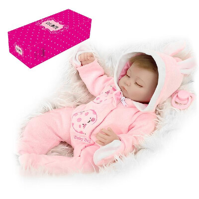 

Decdeal 16inch 40cm Reborn Baby Doll Lifelike Eyes Open Silicone Vinyl Cute Gifts Toy Pink Outfit with Lovely Cat Dress Rabbit Toy