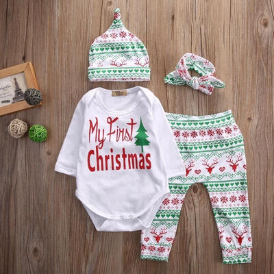 

Christmas Infant Baby Boy Girl Outfits Clothes Romper Pants Leggings 4PCS Set
