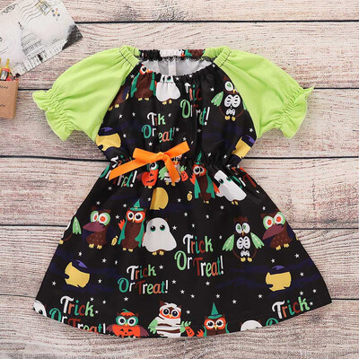 

Toddler Baby Girls Dress Short Sleeve Cartoon Print Dresses Halloween Outfits