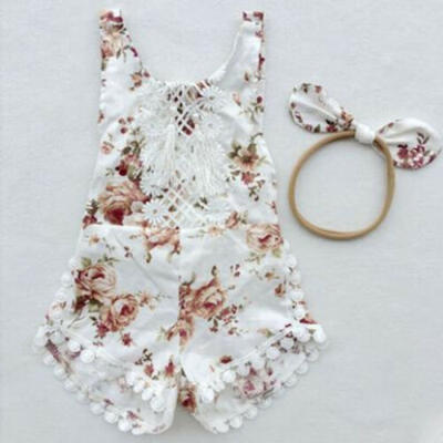 

Newborn Baby Girl Floral Clothes Jumpsuit Romper Bodysuit Headband Outfit Set B