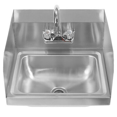 

Ktaxon Stainless Steel Hand Wash Sink Commercial NSF Wall Mount Hand Washing Basin Heavy Duty Hot & Cold Temperature Water Inlet