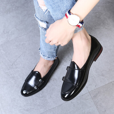 

Shoes retro England mens leather shoes belt buckle tide shoes men