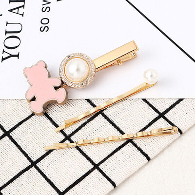 

3pcs Cute Bear Hair Clips for Children Baby Girls Hair Accessories Cute Cartoon Fruit Animal Hairpins Metal Color Barrettes