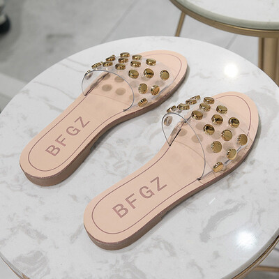 

Transparent outer wearing a word of sandals slippers summer shoes Korean version of 100 womens shoes flat soles sandals san