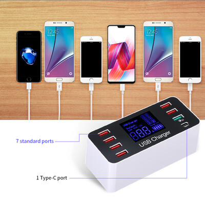 

Fast USB Charger with QC30 Port 40W Charging Station with 8 Charging Ports&Type-C Port LCD Display Wide Compatibility Intelli