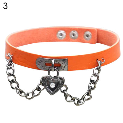 

Women Fashion Punk Heart Alloy Pendant Faux Leather Chain Choker Collar Necklace
