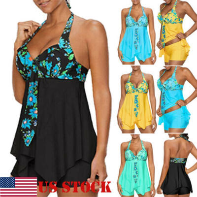 

Womens Plus Size Swimdress Padded Bikini Swimsuit Swimwear Bathing Suit Tankini