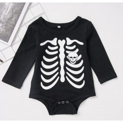 

Halloween Skeleton Pattern Newborn Baby Boy Long Sleeve Bodysuits Black