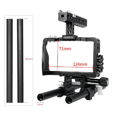 

Andoer Professional Video Cage Rig Kit Film Making System w 15mm Rod for Sony A6000 A6300 A6500 ILDC Mirrorless Camera Camcorder