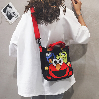 

Ins Japanese Harajuku bag female 2019 new cartoon cute sesame street bag casual canvas shoulder Messenger bag
