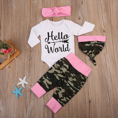 

Newborn Kid Baby Girls Cotton Tops Romper Camo Pants Hat 3Pcs Outfit Set Clothes