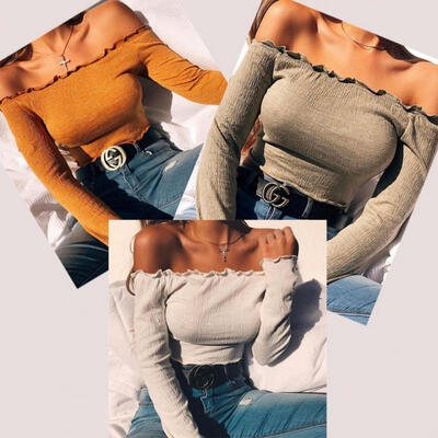 Off-Shoulder Slim Casual Blouse Long Sleeve Shirt Fashion Women Tops T-Shirt