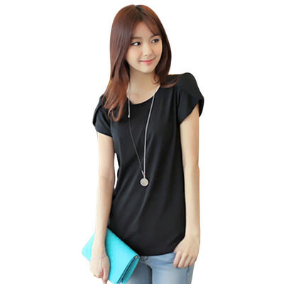 

Large Size Solid Color Sports Tops Women Round Neck Short Sleeve T-shirts