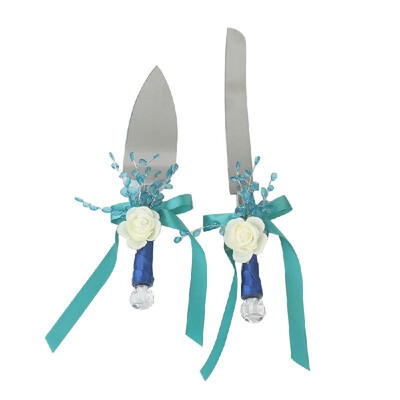 

Stainless Steel Wedding Cake Knife & Server Set Crystal Handle Cake Cutter with Flower Decoration for Wedding Anniversary Birthday