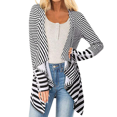 

Toponeto Womens Striped Open Front Long Sleeve Coat Parka Outwear Cardigan Coat Tops