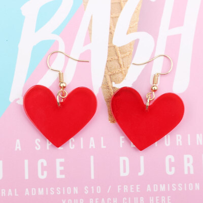 

EK281 Korean Style Love Heart Drop Earrings for Women Sweet Fashion Acrylic Resin Red Peach Heart Earrings Valentines Day Gift