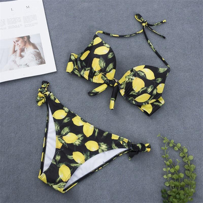

Sexy Women Print Bikini Set Swimsuit Push Up Underwire Halter Swimwear Bathing Suit Biquini Beachwear