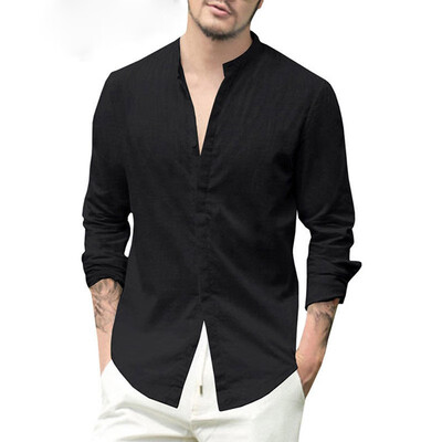 

Mens Linen V Neck Long Sleeve Basic Tee T-shirt Casual Tops Blouse S-XL