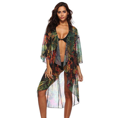 

Summer Sexy Women Cardigan Chiffon Print Perspective Beach Bikini Cover Ups