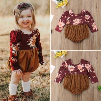 

Newborn Infant Baby Girl Flower Long Sleeve Autumn Romper Jumpsuit Outfits Set