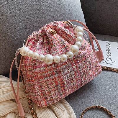 

On the new small bag 2019 new Korean wool chain Pearl portable bucket bag slung shoulder bag