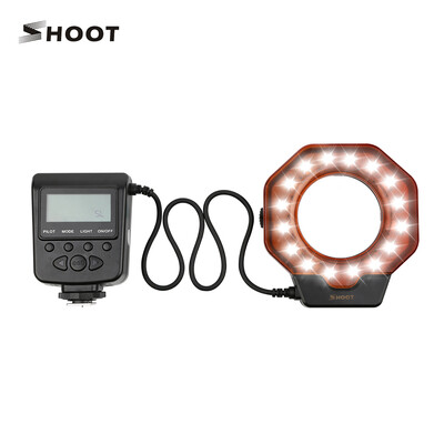

SHOOT XT-356 LED Macro Ring Flash Light Speedlite Fill-in Light LCD Display Adjustable Brightness with Adapter Rings Orange Filter