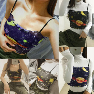

Women Star Print Sleeveless Crop Vest Tank Shirt Wrapped Chest Mini Tops Vest