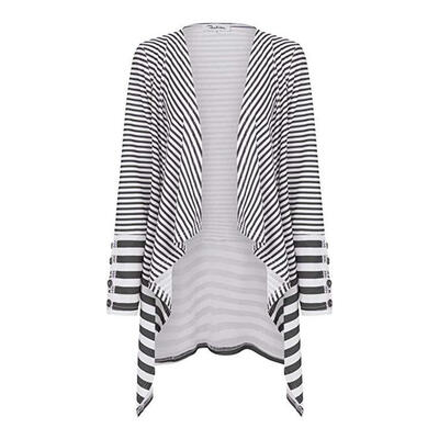 

Leisure Women Autumn Striped Pattern Long Sleeve Irregular Cardigan Coat