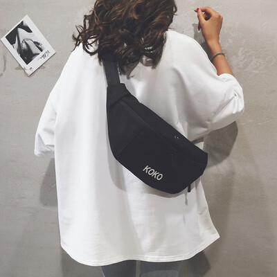 

Chest bag female diagonal 2019 new Korean casual wild canvas small bag fashion Harajuku sports mobile phone pocket