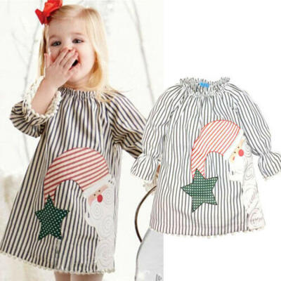 

Kids Baby Girls Striped Tutu Party Wedding Formal Dress XMAS Santa Claus Dress