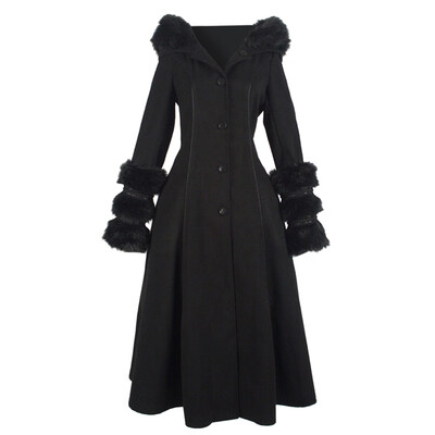 

Toponeto Women Autumnwinter woolen collar hooded&lace-up Long Sleeve Blouse Coat