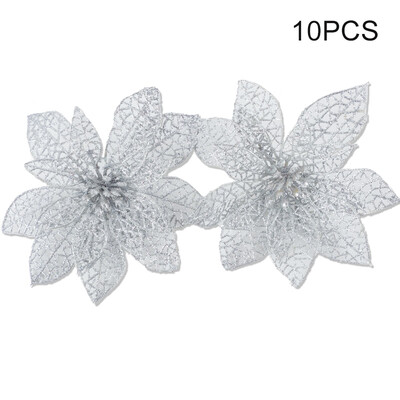 

Plastic Glitter Artificial Flowers Christmas Tree Decor Ornament Hollow Flowers